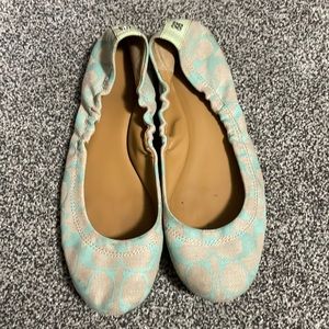 Coach Aly Tan & Mint Green Signature C logo Ballet Flat Shoes Sz 9